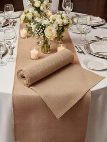 Natural Burlap Woven Table Runner, Rustic Farmhouse Linen Table Scarf, Reusable Washable Solid Color Table Decor, Multi-Scene Centerpiece Ornament For Wedding, Bridal Shower, Baby Shower, Birthday Party, Forest Picnic & Holiday Celebration. - Linen Table Runner - View 5
