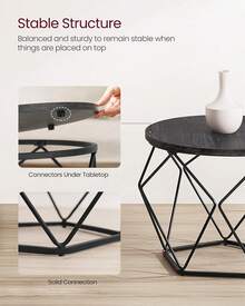 Mesa de Centro Redonda, Set de 2 Mesas Auxiliares, Mesas Nido para Sala de Estar, Modernas, Pequeñas - Negro - Ver 5