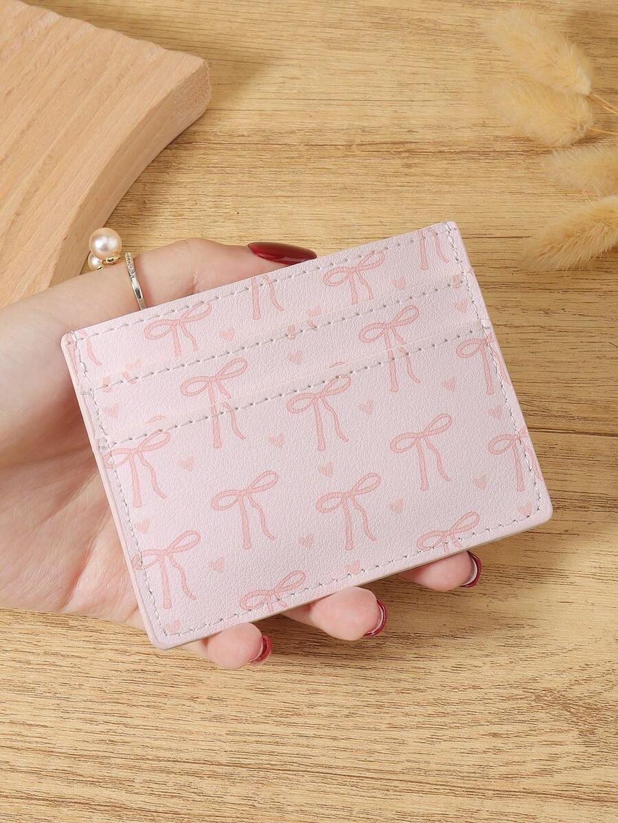 Fashionable Women's Bow Printed Short Wallet With Large Capacity For Card Storage, Coin And Credit Card Storage, Perfect For Outdoor Use - Pink - View 1