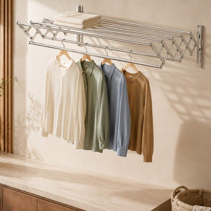 Wall Mounted Clothes Drying Rack 43-80cm Foldable Retractable Steel Rack - A - View 1