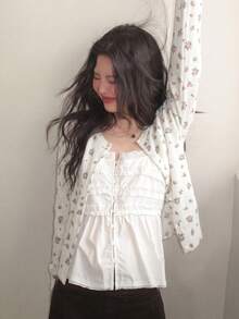 Autumn New Korean Style Gentle Floral Cardigan Women Round Neck Button Knit Top, Women's Autumn/Winter Clothing, Halloween - White - View 2