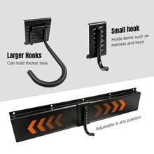 Bike Wall Mount, 2 Rails 4 Bike Hooks 3 Helmet Hooks, Wall Mounted Bike Storage Rack Garage Organizer - Black - View 4