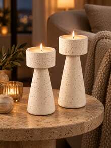 1pc/2pcs Minimalist Tall Tapered Pillar Candle Holder Set, Stable Slot Top Tea Light Candle Holder, Table Centerpiece Decor For Dining Table, Living Room, Wedding Party Home Decor - Beige Adjustable Height Stand - View 2