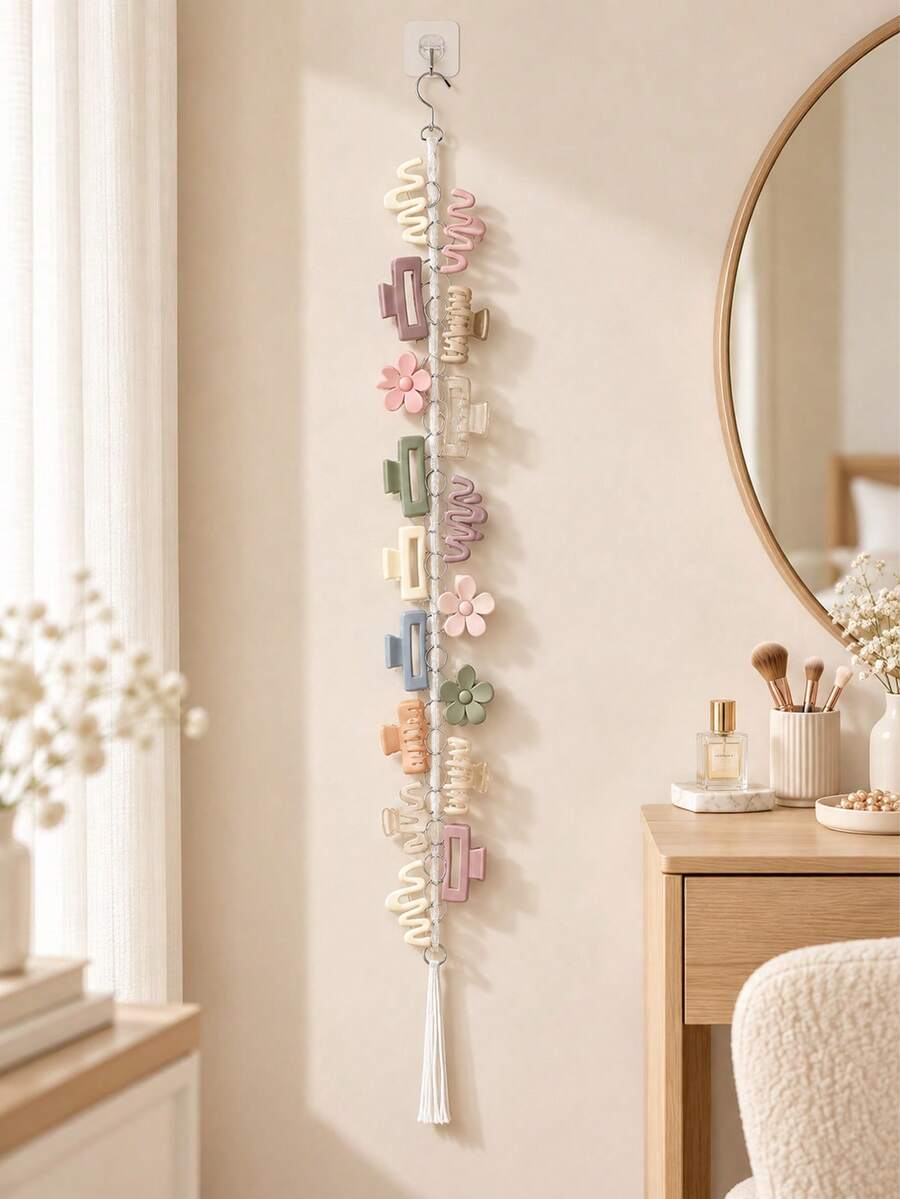 Hanging Hair Clip Storage Chain With 20 Metal Rings, Hair Clip Organizer Rack, Space-Saving Hair Accessory Storage, Suitable For Bedroom, Bathroom, Dorm, For Women And Teenagers, Christmas Gift, Gift For Her