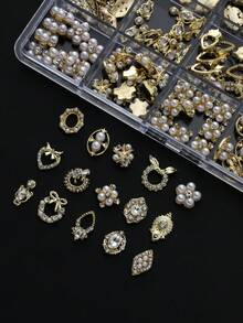 Autumn New Arrival 30PCS Gold Alloy Nail Charms, Mixed 3D Bow Heart Pearl Rabbit Flower Rhinestone Nail Art Decorations, Luxury Metal Nail Studs For DIY Manicure - Multicolor - View 10