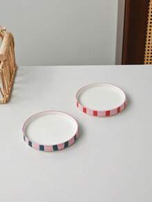 1 khay đựng đồ trang sức bằng gốm sứ họa tiết sọc sáng tạo, đĩa trang trí vẽ tay bằng sứ để đựng trang sức, quà tặng trang trí bàn mặt trong nhà - Nhiều màu - Xem 1