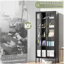 Gabinete de Almacenamiento de Metal con Puertas de Vidrio, Vitrina de Vidrio con 4 Estantes Ajustables, Gabinete Alto Moderno para Oficina en Casa - Negro - Ver 5