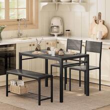 Juego de Comedor de 4 Piezas Lavado Gris 110.2x69.9x74.9 cm| Mesa de Cocina Rectangular con 2 Sillas y Banco Largo con Estante Inferior| Diseño Industrial de Metal Negro para Espacio Pequeño| Fácil de Armar - Gris Oscuro - Ver 5