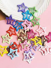 Glossy Hollow Five-Point Star Shape, Simple And Cute, Candy Multicolor Options. Classic BB Clip Closure, Secure And Easy To Fix Bangs And Side Hair, Not Easy To Slip. Suitable For Daily Wear And Outings. - Color: Random - View 2