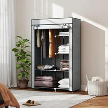 Fabric Wardrobe W/ Shelves Hanging Rail Foldable Wardrobe Light Grey - T0001-01-5955 - View 3