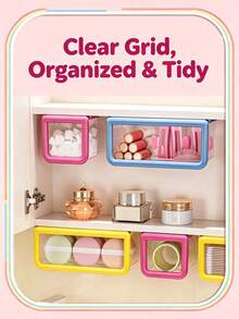 1pc Square & Rectangular Combo Shape, Transparent Front Window,, Colorful Thick Frame, Punch-Free Under Cabinet Hanging Design, Space Saving, Large Capacity Visible Storage Container, Hanging Organizer Boxroom Decorchristmasroom Decorwedding - Multicolor - View 1