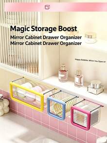 1pc Square & Rectangular Combo Shape, Transparent Front Window,, Colorful Thick Frame, Punch-Free Under Cabinet Hanging Design, Space Saving, Large Capacity Visible Storage Container, Hanging Organizer Boxroom Decorchristmasroom Decorwedding - Multicolor - View 6