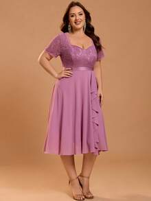 Plus Size Women's Elegant Romantic Flowy Chiffon Bridesmaid Dress, Suitable For Wedding Guests, Bridesmaids, Cocktail Parties, Graduation Ceremonies, Easter, Spring/Summer Wear - Lilac Purple - View 7