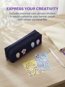1 PC Large Capacity Oxford Pencil Case, Multi-Purpose Zipper Storage Bag With DIY Stickers, Portable Stationery Cosmetic Travel Pouch For Students School Office, Back To School Supplies Small Items Organizer - Multi-color - View 2