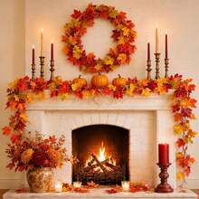 5/2/1pc - Autumn Maple Leaf Wreath, 5.6ft Artificial Maple Leaf Autumn Wreath, Hanging Autumn Vine Tabletop Decor - Durable And Reusable, Suitable For Thanksgiving Family Gathering, Front Door Autumn Decor, Room Decor, Room Decor, Home Decor, Autumn Home Decor, Christmas Home Decor - Multicolor - View 12