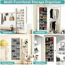 40 Pockets Over Door Shoe Organizer,Space-Saving Hanging Closet Storage,Large Capacity Breathable Fabric Hanging Shoe Rack For Men's&Women's Sneakers,Slippers,High Heels, Fits Apartment Dorm Room,Bedroom Closet,Halloween Gift Black - Multicolor - View 9