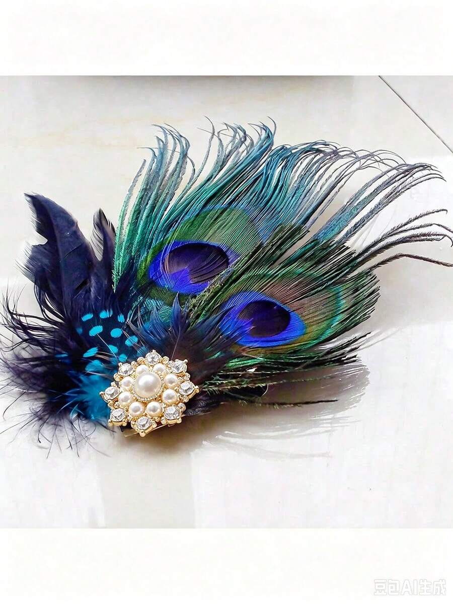 孔雀羽毛花朵发夹新娘头饰婚礼派对晚宴情人节配饰 - A - 查看 1