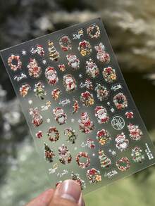 Cute Animal Christmas 5D Embossed Nail Stickers, Santa Rabbit Cat Wreath Pine Tree Snowflake Self Adhesive Nail Art Decor For Xmas Manicure - Multicolor - View 3
