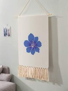 1PC Long Linen Vintage Tapestry With Tassels, Vertical Wall Hanging Decor, Flower Print. Perfect For Living Room, Bedroom, Office, Party And More Occasions. - Multicolor - View 4