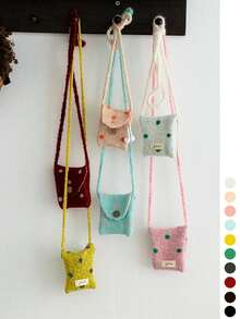 1pc Cute Plush Polka Dot Handmade Crochet Yarn Mini Crossbody Bag, Coin Purse, Earphone Bag For Women - Polka Dot Button Crossbody Earphone Bag - View 2