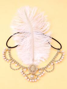 outingfit New White Bridal Feather Headpiece, European And American Style Party Feather Hair Chain - Gold - View 2
