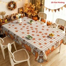 1/2pcs Autumn Tablecloth, Autumn Pumpkin Maple Leaf Plaid Tablecloth, Polyester Material, Suitable For Dining Room, Kitchen, Coffee Table, Dining Table, Picnic, Camping, Country Farmhouse Decor, Thanksgiving Holiday Tabletop Protection And Atmosphere - Multicolor - View 13