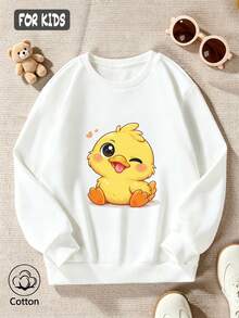 Girls' Cute Printed Drop-Shoulder Round-Neck Long-Sleeve Casual Sports Sweatshirt - White - View 3