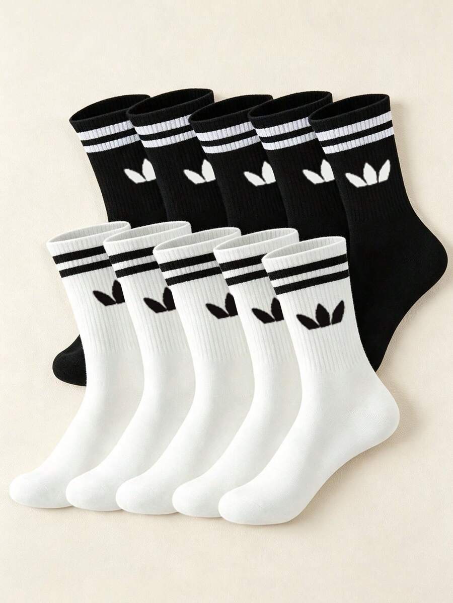 1/5/10 Pasang Kaos Kaki Olahraga Pria Bergaris Warna Polos, Kaos Kaki Pasangan, Kaos Kaki Kasual Penyerap Keringat dan Bernapas, Unisex, Cocok untuk Penggunaan Sehari-hari - MultiWarna - View 1