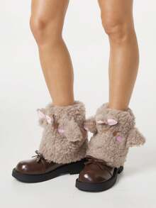 1 Pair Cute Cartoon Sheep Leg Sets Fuzzy Leg Warmers With Red Bowknot, Fluffy Boot Toppers For Winter Snow Boots - Multicolor - View 4
