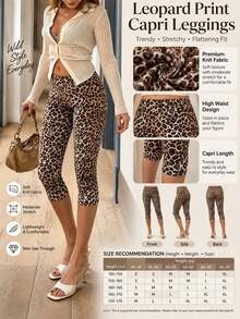 Women's Leopard Print High Waist 7/8 Yoga Pants, Elastic Slim Fit Fitness Mid-Length Leggings, Halloween Animal Theme Party Sports Tight Pants - Multicolor - View 5