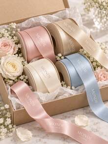5/10/20/40m Customized Text Satin Ribbon, Personalized 2cm Wide Gold Text Colorful Silk Satin Ribbon, Suitable For DIY Crafts, Bow Making, Wedding Decoration, Gift Wrapping And Party Decoration - Multicolor - View 8