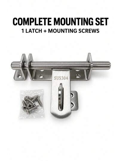 1pc 304 Stainless Steel Surface Mount Door Bolt Lock, Reversible Sliding Barrel Bolt, Heavy Duty Latch, Suitable For Wooden Doors, Main Doors, Cabinets, Sheds, Indoor And Outdoor Use
