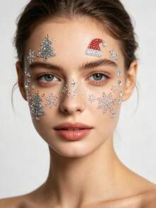 2/1pc Christmas Self-Adhesive Rhinestone Gem Stickers, Christmas Hat, Christmas Tree, Sock Shaped Crystal Stickers, DIY Face Nail Art Makeup Decoration, Holiday Party Handmade Decorative Stickers - Multicolor - View 5