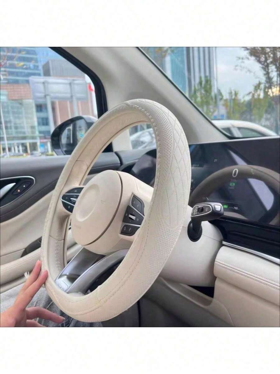 1pc Universal PU Leather Car Steering Wheel Cover, Anti-Slip Breathable Diamond Pattern Steering Wheel Protector, Highly Attractive Women's Car Interior Decor Accessory - Multicolor - View 1
