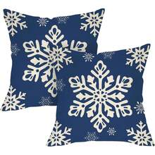 2PCS Navy Snowflake Pillow Set For Winter And Holiday Sofa And Bedroom Home Decor, Autumn/Winter Decoration, Single-Sided Printing, Pillow Core Not Included - Blue - View 6