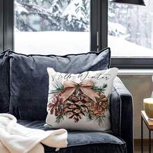 1 pièce Taie d'oreiller Hello Winter avec nœud et pomme de pin, branches de pin aquarelle et baies rouges, housse de coussin de canapé, décoration de maison pour les fêtes, décoration de maison automne et hiver, impression unilatérale, insert d'oreiller non inclus - Multicolore - Voir 4