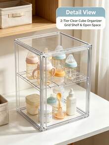 Clear Acrylic Storage Box For Baby Feeding Supplies, 1/2/3/4-Tier Stackable Organizer, Nursery Container For Bottle & Feeding Accessories - Clear - View 2