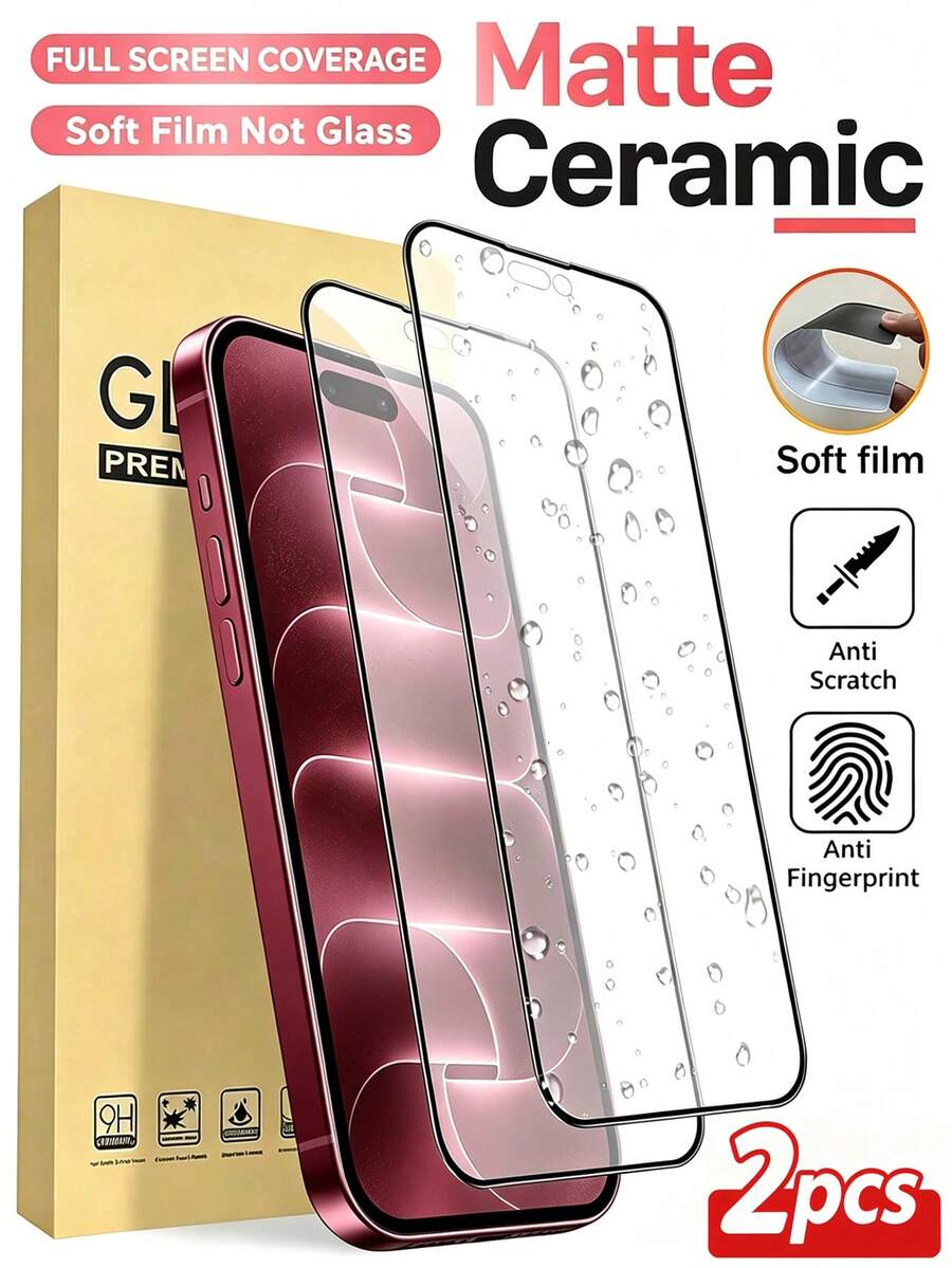 2Pcs Ceramic Matte HD Screen Protectors: Features A Fine Matte Finish For Smooth Touch Responsiveness And High-Definition Clarity. Compatible With 18 Pro, 18 Pro Max, 17 Pro Max, 17 Pro, 17 Air, 17, And Xr-18Promax Series Models. Anti-Fingerprint, Soft-Material Screen Protector. - Clear - View 1