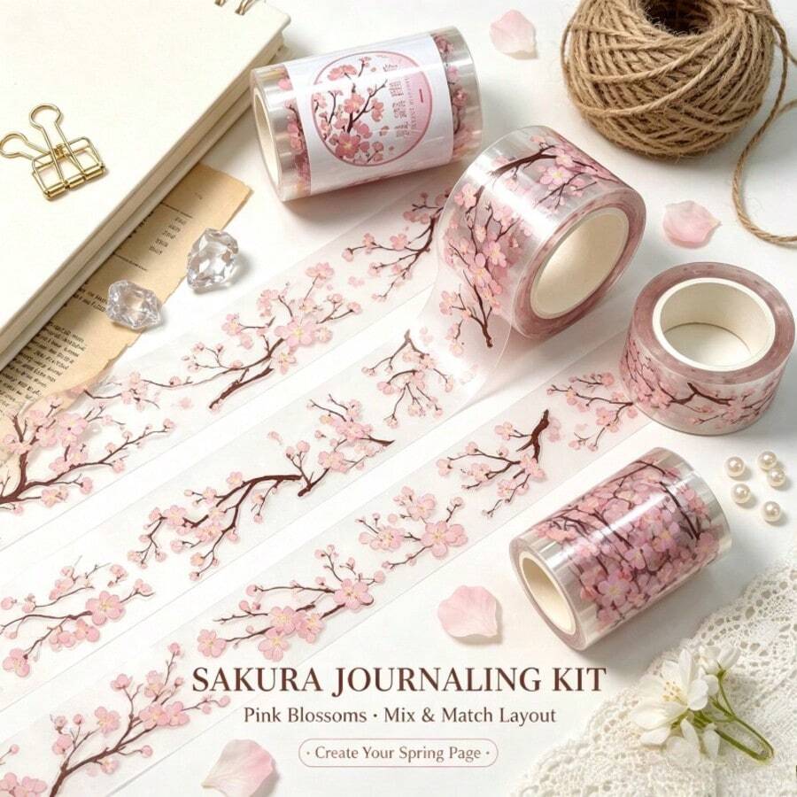 Loop100cm 2m/Roll Laser Silvery Vintage Plum BlossomPET Tape Floral Scenery Tape Decorative Tape For Sticker Scrapbooking Journal Card Making Stationery - 2M - View 1