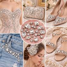 100pcs/200pcs Silver Claw Setting Transparent Glass Rhinestones, Multi-Shape Multi-Size With Holes For Hand Sewing, Wedding Dress, Evening Gown, Shoes, Bags, Headwear, DIY Handmade Decoration Accessories Material Pack - Transparent White - View 8