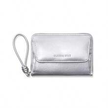 Cartera con cremallera plateada, bolso de mano con múltiples compartimentos, ventana para foto y bolsillo para monedas - Multicolor - Ver 12