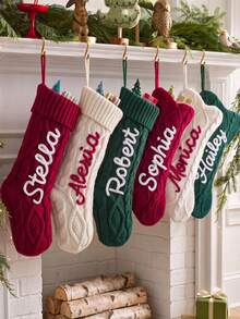 Personalized Christmas Stocking – 2026 Style Chunky Letter Embroidery & Custom Name Knit Stocking – Handmade Family Keepsake – Pet Christmas Stocking - Multicolor - View 4