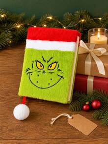 The Grinch The Plush Notebook, Christmas Stocking Shaped Soft Plush Notepad, Face Embroidery, Cute Cartoon Plush Cover Diary, Holiday Gift Desktop Decoration - Multi-color - View 7