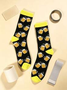 Men's Grey Argyle Ribbed Cuff Cotton Sweat-Absorbent Breathable British Business Style Mid-Calf Socks For Office Commute - Multicolor - View 3