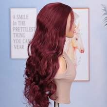 99J Red Burgundy Color 1pc Body Wave 13*4 Lace Frontal Synthetic Wig For Women Preplucked Cosplay Daily Party Heat Resistant Fiber Front Wig Wedding Gifts - Multicolor - View 4