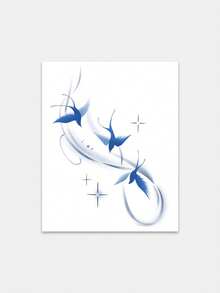 1pc Temporary Tattoo, Ink Wash Blue Swallow Streamline Pattern, Realistic Fake Tattoo Design, Suitable For Daily, Bachelorette Party Favors, Music Festival, Game, Graduation Gift, Lasts 3-5 Days - Blue - View 3