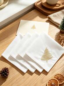 1pc 100% Polyester White Square Cloth Napkin With Golden Christmas Tree Embroidery, Reusable Fabric Dinner Napkin For Xmas Holiday Table Setting & Party Decoration - Multicolor - View 7