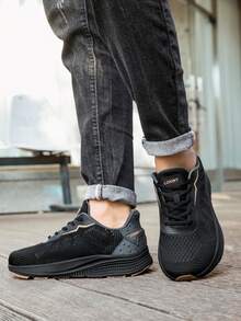 LOKWT 1 Pair Unisex Solid Color Athletic Fabric Mesh Spliced Wide Toe Box Running Shoes, Extra Wide & Extra Roomy, Outdoor All-Season - Black - View 8