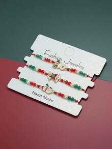 3Pcs/Set Men Women's Christmas Charm Beaded Bracelet, Adjustable String Stackable Bracelets, Holiday Party Jewelry Gift For Lover - Multicolor - View 16