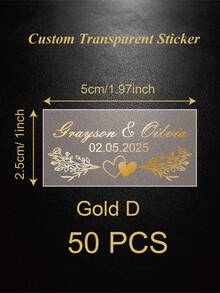 50/100pcs Custom Gold Foil Stickers, Personalized Foil Wedding Labels, Bubble Wand Stickers, Clear Labels, Personalized Rectangular Wedding Party Text Bubbles Stickers, Transparent Custom Logo Labels, Names, Adhesive, For Birthday, Bridal Shower - Transparent - View 19